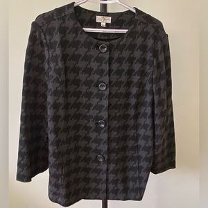 Studio Works Blazer Women’s Large Gray Houndstooth Jacket Buttons Stretchy Knit